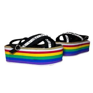 Cape Robbin Momo 3 Rainbow Platforms Snake Print Black Strappy Sandal Women's 6